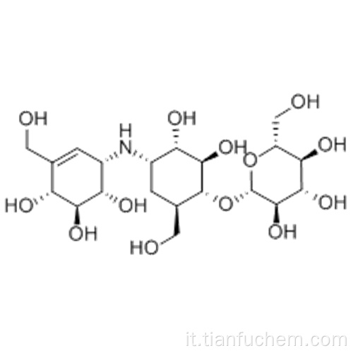D-chiro-inositolo, 1,5,6-trideossi-4-OBD-glucopiranosil-5- (idrossimetil) -1 - [[(1S, 4R, 5S, 6S) -4,5,6-triidrossi-3- (idrossimetil) -2-cicloesen-1-il] ammino] - CAS 37248-47-8
